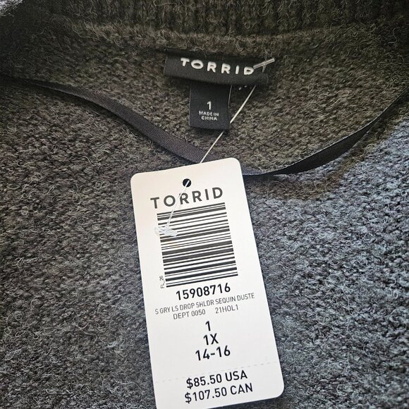 NWT TORRID Women's Long Sweater SZ 1X 14-16 Gray Sequins Knit Cardigan Duster - Picture 5 of 10
